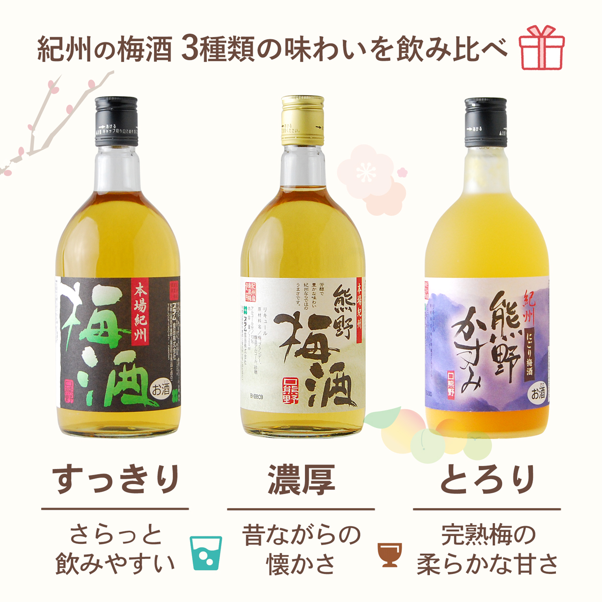 紀州の梅酒3種類の味わい比較画像